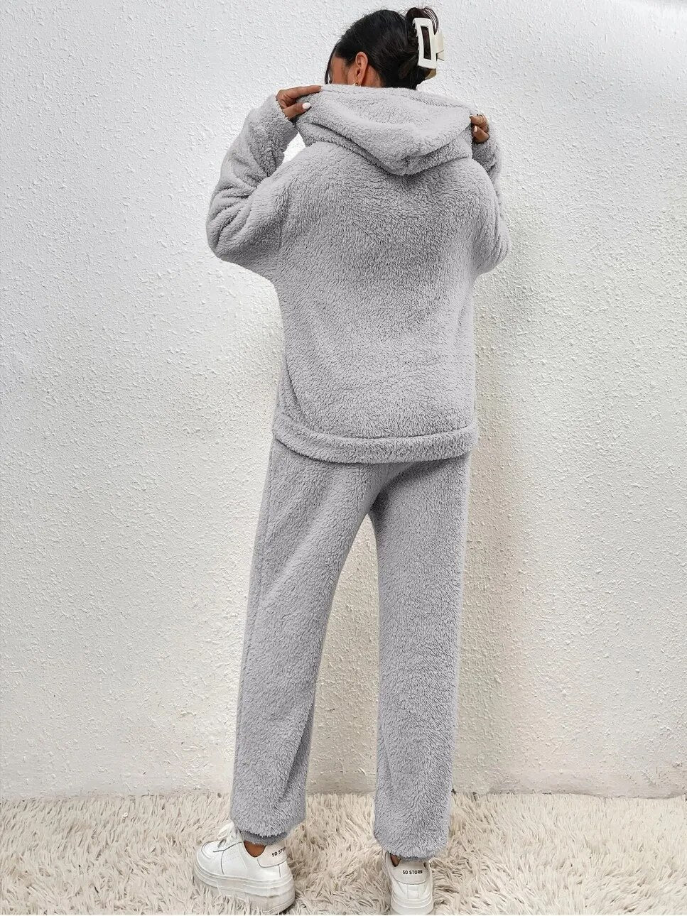 Women's Teddy Fleece House Set – Hooded Plush Lounge Suit