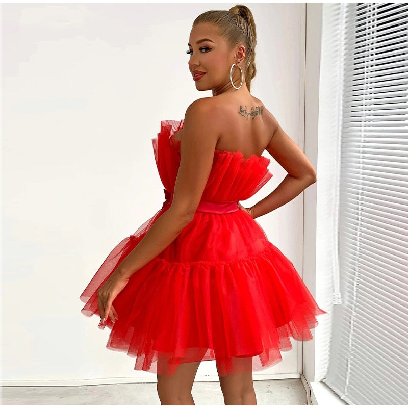 Women's Tulle Layered Party Dress – Festive Formal Evening Dress