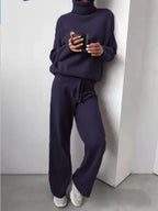 Women's Roll Neck Two-Piece Set – Long Sleeve Top & Matching Bottom