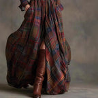 Women's Plaid Button Maxi Dress – Long Pocket Shirt Dress
