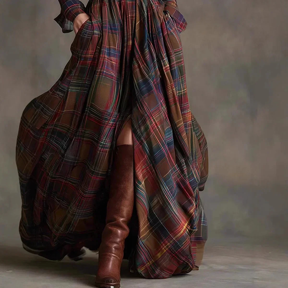 Women's Plaid Button Maxi Dress – Long Pocket Shirt Dress