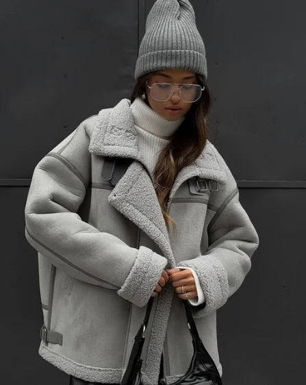 Women's Oversized Collared Jacket – Pocket Cold Weather Winter Jacket