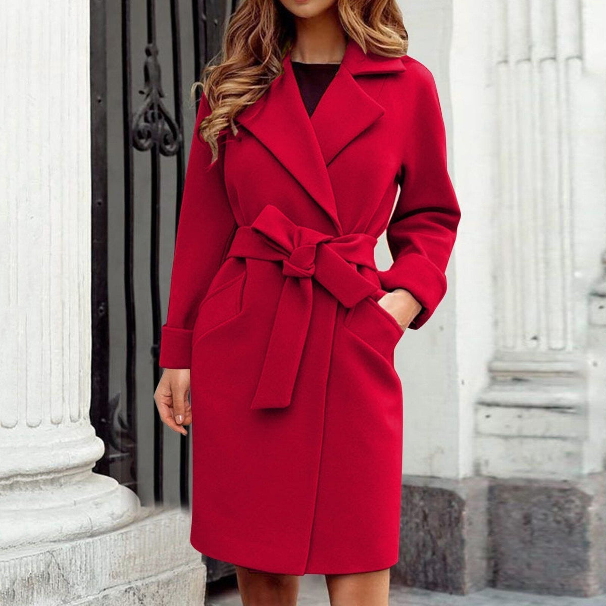 Women's Long Winter Trench Coat – Classic Button Front Overcoat