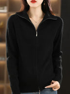 Women's Zip-Up Knit Cardigan – Double Zip Long Sleeve Cardigan