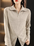 Women's Zip-Up Knit Cardigan – Double Zip Long Sleeve Cardigan