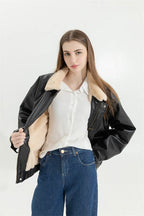 Women's Fleece Lined Faux Leather Jacket – Oversized Winter Jacket