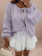 Women's Boho Bow Front Cardigan – Wide Sleeve Tie Cardigan