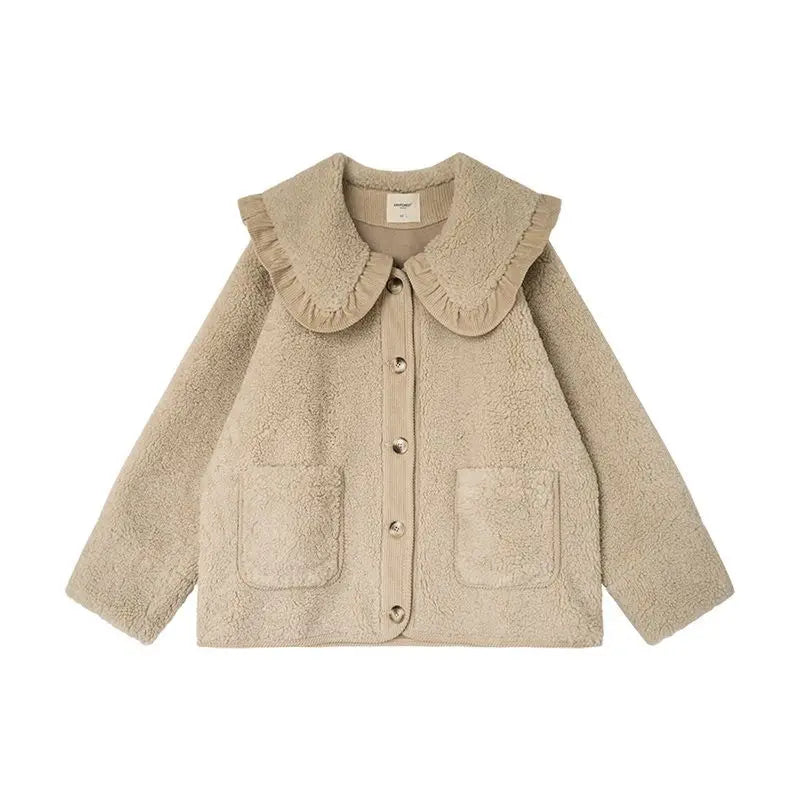 Women's Ruffle Collar Winter Coat – Plush Relaxed Jacket