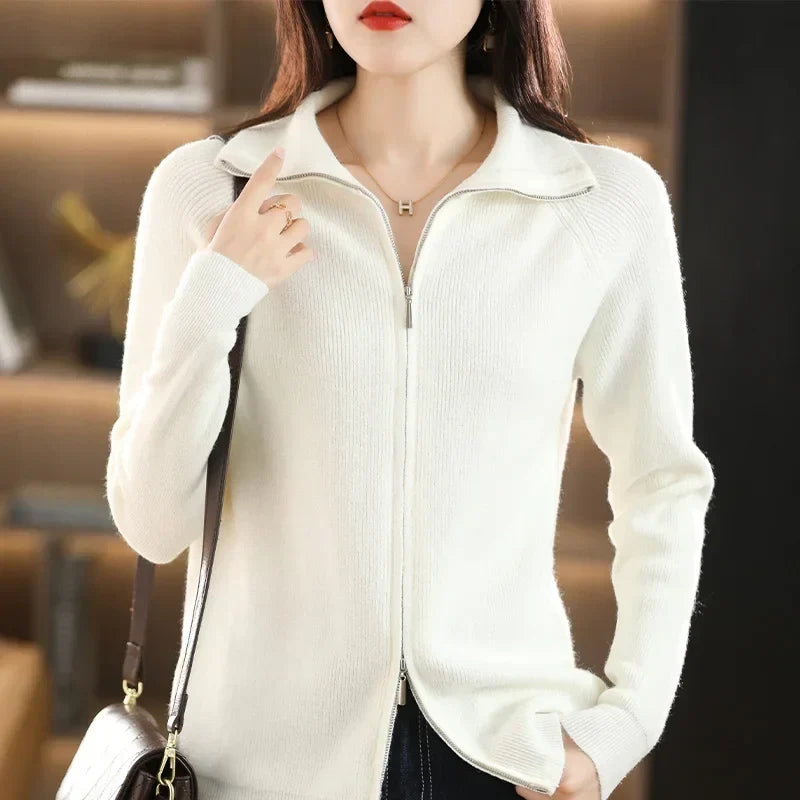 Women's Zip-Up Knit Cardigan – Double Zip Long Sleeve Cardigan