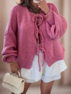 Women's Boho Bow Front Cardigan – Wide Sleeve Tie Cardigan