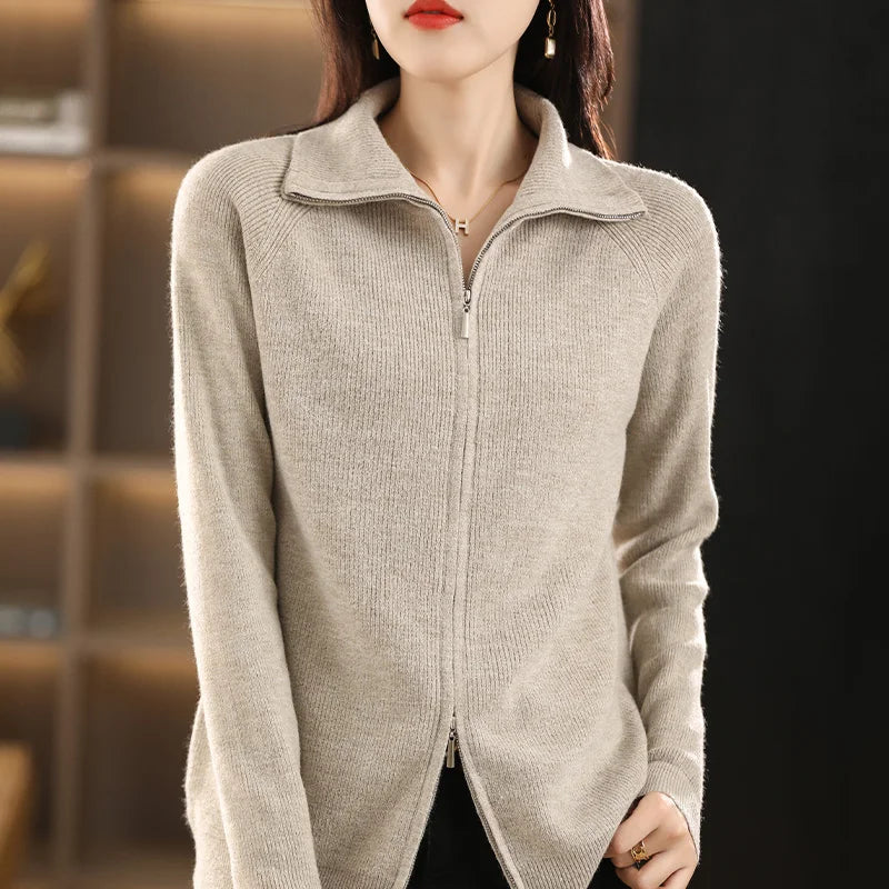 Women's Zip-Up Knit Cardigan – Double Zip Long Sleeve Cardigan