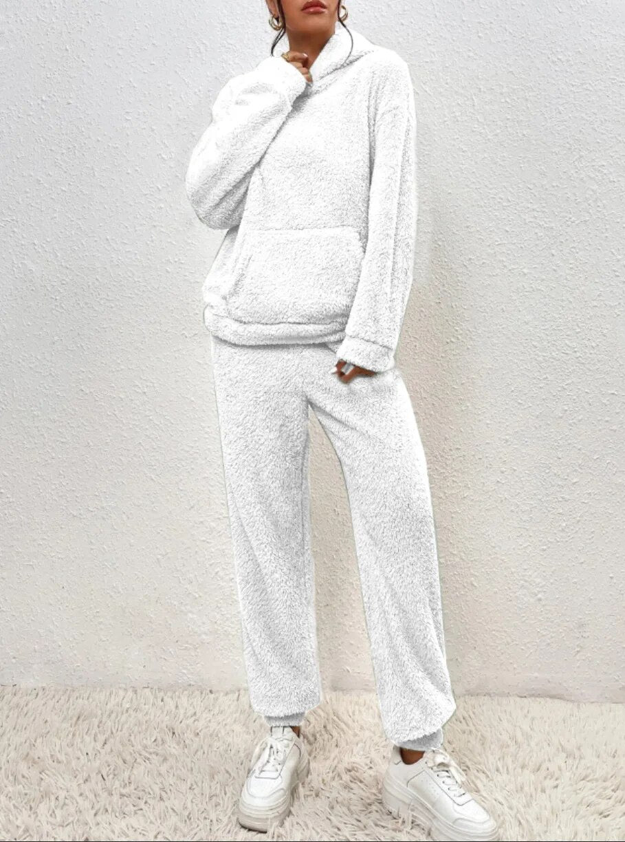 Women's Teddy Fleece House Set – Hooded Plush Lounge Suit
