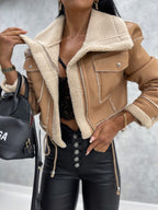 Women's Shearling Style Winter Jacket – Zip-Up Pocket Jacket