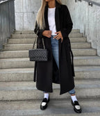 Women's Long Lapel Coat – Tailored Button Front Overcoat