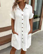 Women's Vintage V-Neck Dress – Flowy Three-Quarter Sleeve Day Dress