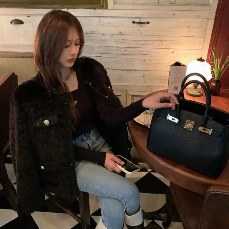 Women's Cropped Faux Fur Coat – Plush Collar Winter Jacket