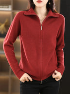 Women's Zip-Up Knit Cardigan – Double Zip Long Sleeve Cardigan