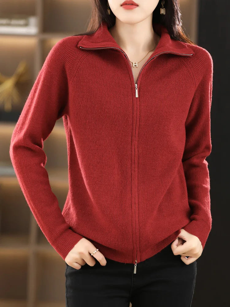 Women's Zip-Up Knit Cardigan – Double Zip Long Sleeve Cardigan