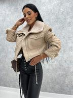 Women's Shearling Style Winter Jacket – Zip-Up Pocket Jacket