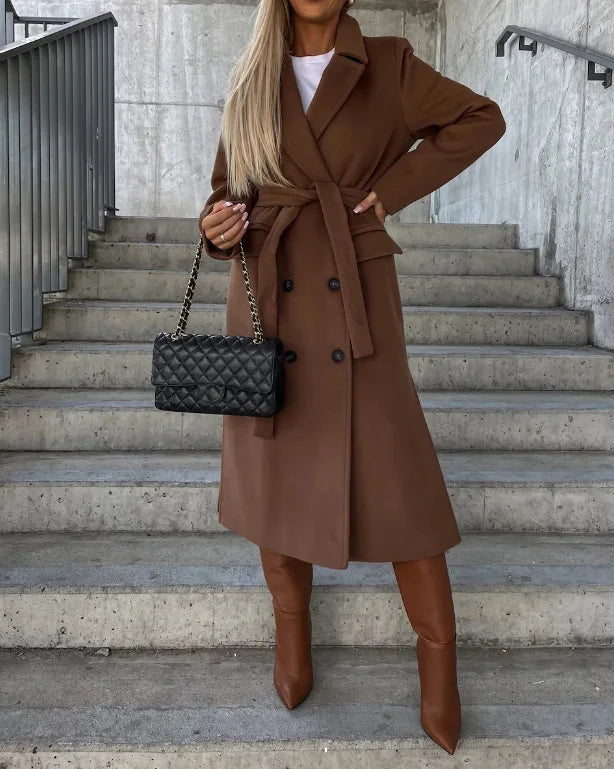 Women's Long Lapel Coat – Tailored Button Front Overcoat