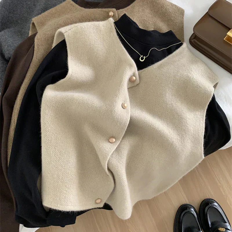 Women's Button Front Knit Vest – Sleeveless Layering Sweater Vest