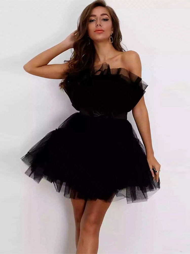 Women's Tulle Layered Party Dress – Festive Formal Evening Dress