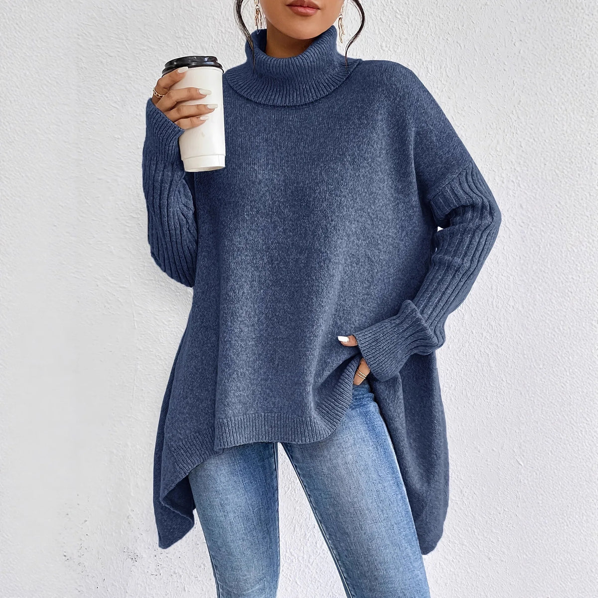 Women's Oversized High Neck Sweater – Relaxed Long Sleeve Winter Sweater