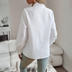 Alanah | Ruffle Collar Button Blouse with button front and button closure