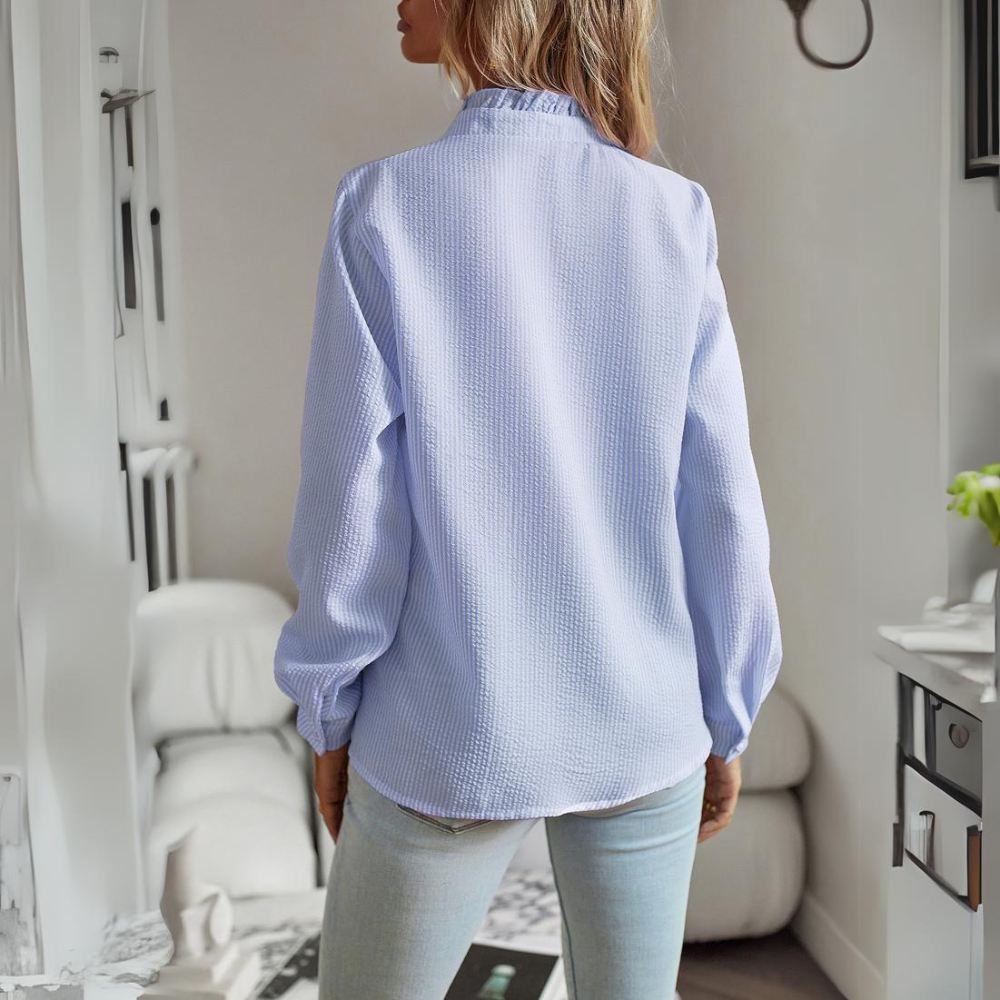 Alanah | Ruffle Collar Button Blouse with button front and button closure