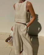 Women's High Waist Pants Set – Crop Top & Wide Leg Summer Co-Ord Set
