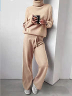 Women's Roll Neck Two-Piece Set – Long Sleeve Top & Matching Bottom