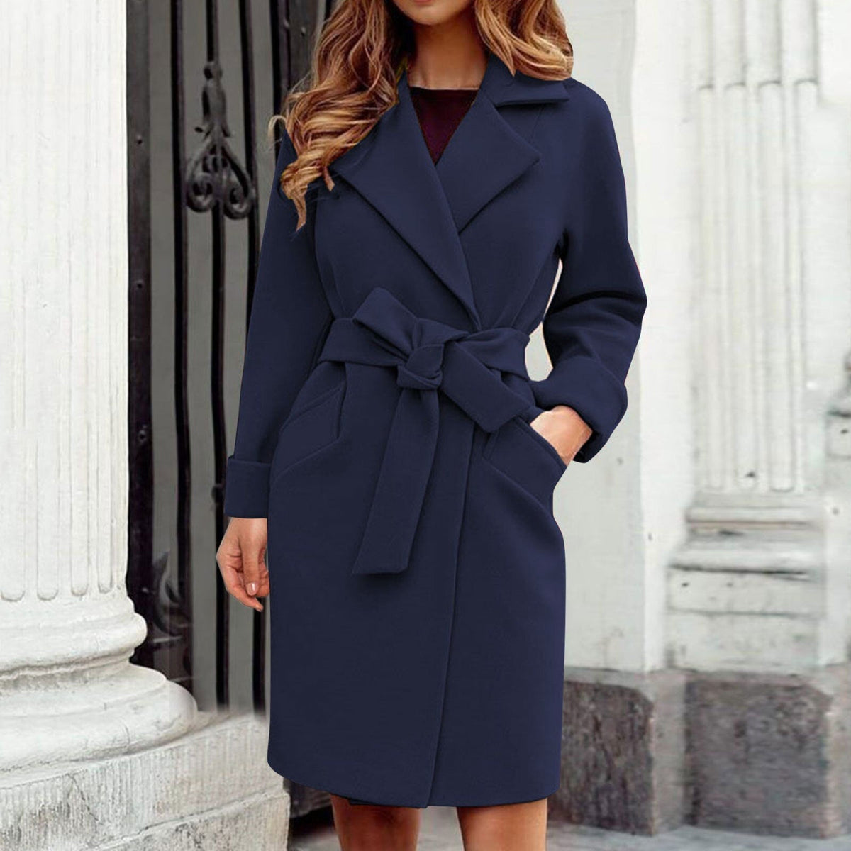 Women's Long Winter Trench Coat – Classic Button Front Overcoat