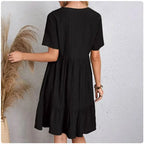 Women's V-Neck Ruffle Dress – Short Sleeve Flowy Summer Dress