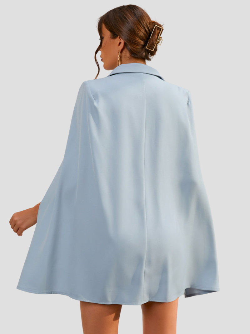 Women's Belted Cape Blazer Dress – Gold Button Formal Mini Dress