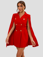 Women's Belted Cape Blazer Dress – Gold Button Formal Mini Dress