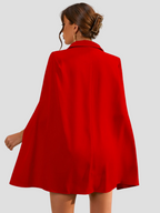 Women's Belted Cape Blazer Dress – Gold Button Formal Mini Dress
