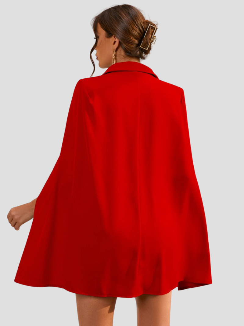 Women's Belted Cape Blazer Dress – Gold Button Formal Mini Dress