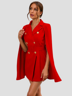 Women's Belted Cape Blazer Dress – Gold Button Formal Mini Dress