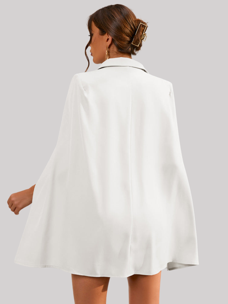 Women's Belted Cape Blazer Dress – Gold Button Formal Mini Dress