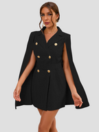 Women's Belted Cape Blazer Dress – Gold Button Formal Mini Dress