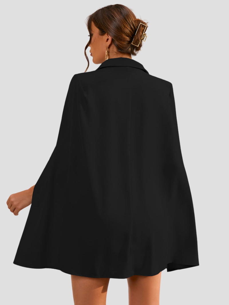 Women's Belted Cape Blazer Dress – Gold Button Formal Mini Dress