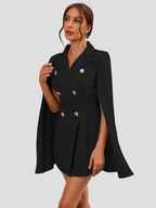 Women's Belted Cape Blazer Dress – Gold Button Formal Mini Dress