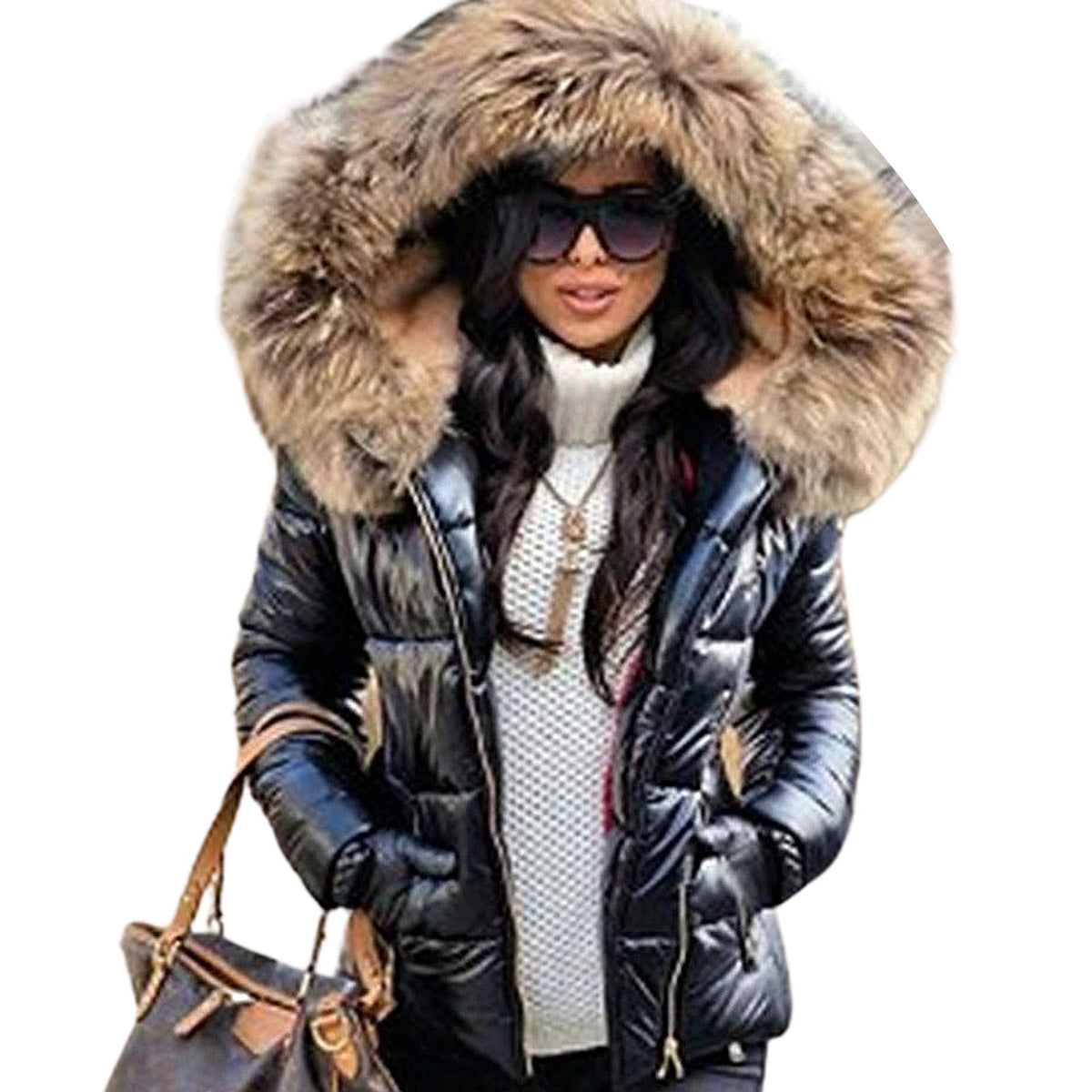 Women's Hooded Puffer Coat – Faux Fur Trim Insulated Winter Jacket