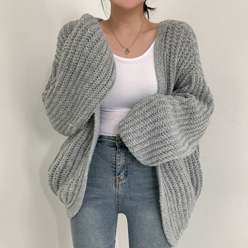 Women's Chunky Open Front Cardigan – Relaxed Long Sleeve Cardigan