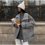 Women's Oversized Collared Jacket – Pocket Cold Weather Winter Jacket