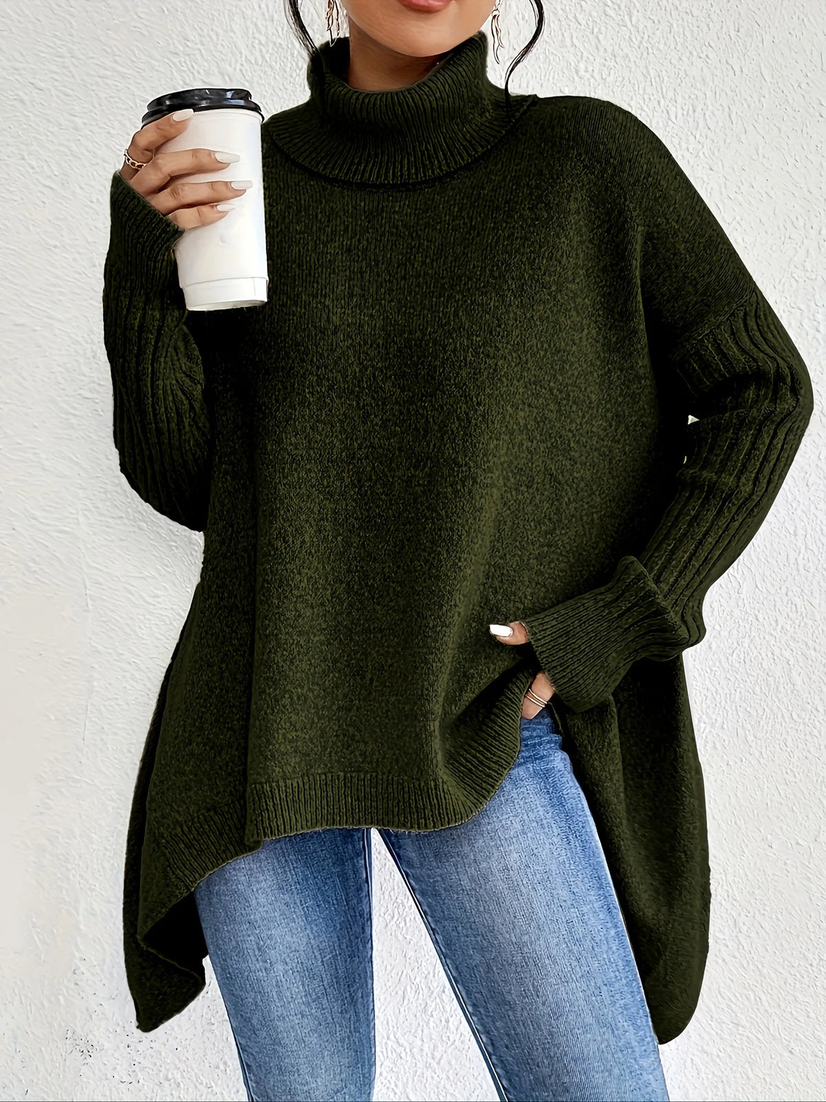 Women's Oversized High Neck Sweater – Relaxed Long Sleeve Winter Sweater