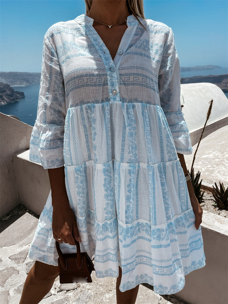 Women's Boho Printed Ruffle Dress – Colourful Flowy Summer Dress