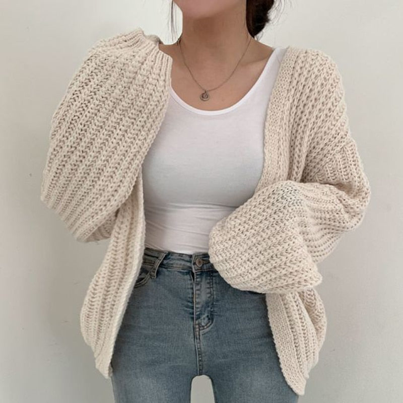 Women's Chunky Open Front Cardigan – Relaxed Long Sleeve Cardigan