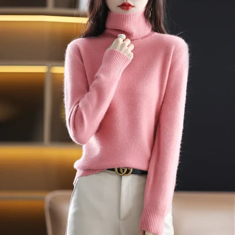 Women's Classic High Neck Sweater – Winter Turtleneck Knit Pullover