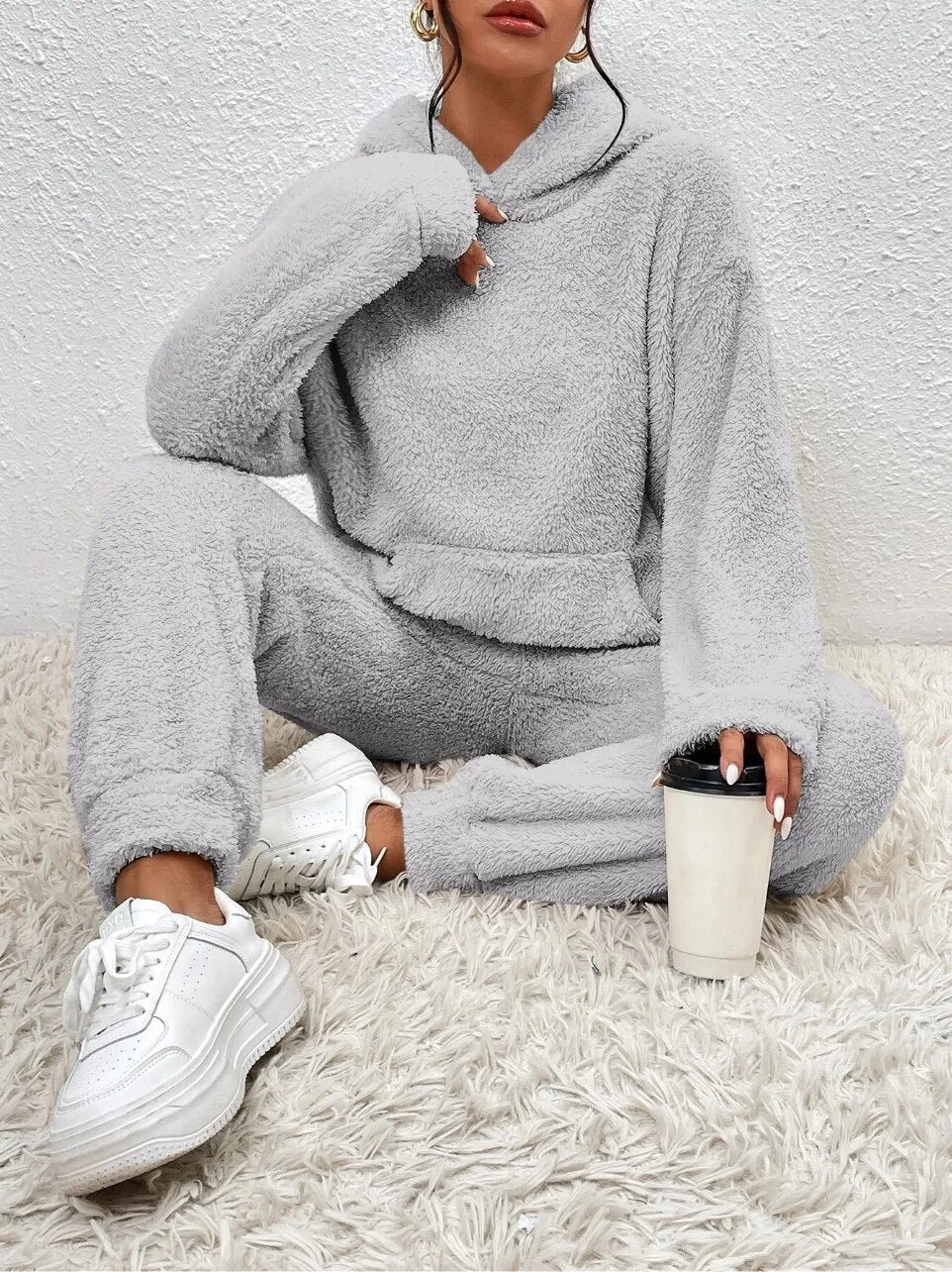 Women's Teddy Fleece House Set – Hooded Plush Lounge Suit